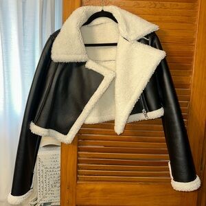 Faux Leather Black and White cropped jacket #croppedjacket